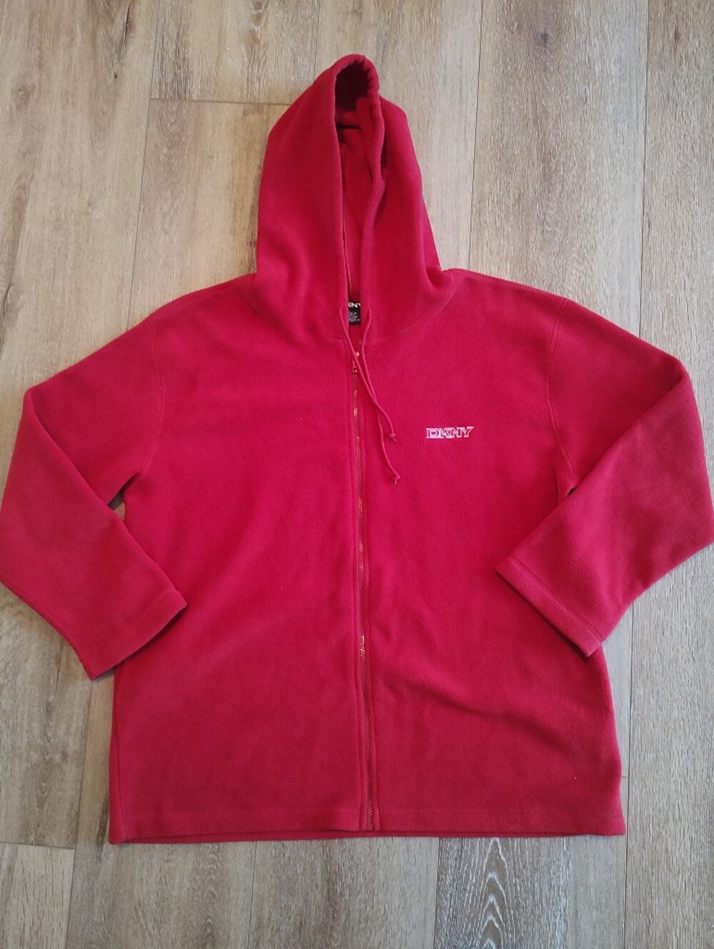 DKNY Red Fleece Full Zip Hoodie Jacket Cozy 1X